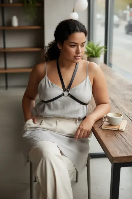 Büyük Beden Siyah Kadın Kemer Deri Harness Minimal Halka Detaylı Kombin Aksesuarı - APFT131 - 3