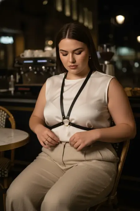 Büyük Beden Siyah Kadın Kemer Deri Harness Minimal Halka Detaylı Kombin Aksesuarı - APFT131 - 5