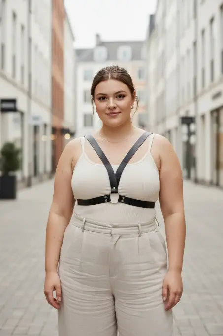 Büyük Beden Siyah Kadın Kemer Deri Harness Stil Kombin Tamamlayıcı - APFT633 - 1