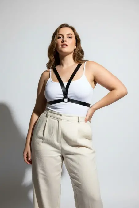 Büyük Beden Siyah Kadın Kemer Deri Harness Stil Kombin Tamamlayıcı - APFT633 - 4