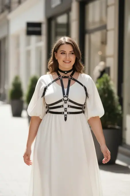 Büyük Beden Siyah Kadın Kemer Deri Harness Vücut Aksesuarı - APFT27 - 1