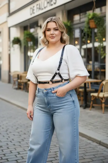 Büyük Beden Siyah Kadın Kemer Deri Harness Vücut Aksesuarı Kombin Tamamlayıcı - APFT938 - Angels Passion (1)