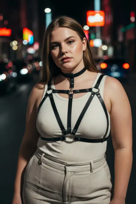 Büyük Beden Siyah Kadın Kemer Deri Vücut Aksesuarı Choker Detaylı - APFT747 - 5