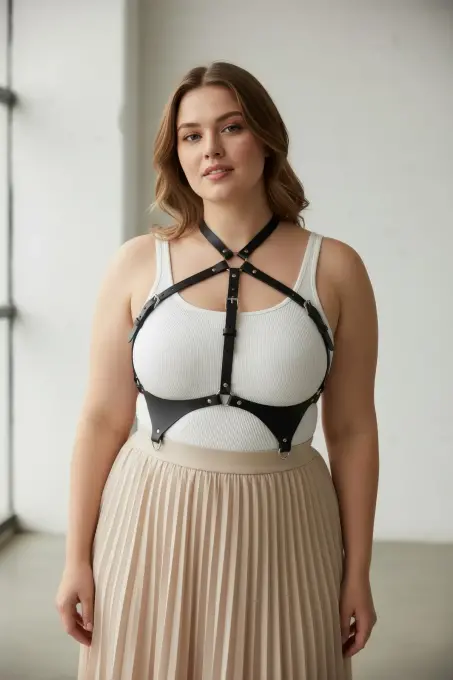 Büyük Beden Siyah Kadın Kemer Deri Vücut Aksesuarı Korse Tarzı Kombin Tamamlayıcı - APFT1110 - 2