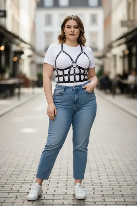 Büyük Beden Siyah Kadın Kemer Deri Vücut Harness Kombin Tamamlayıcı - APFT819 - 1