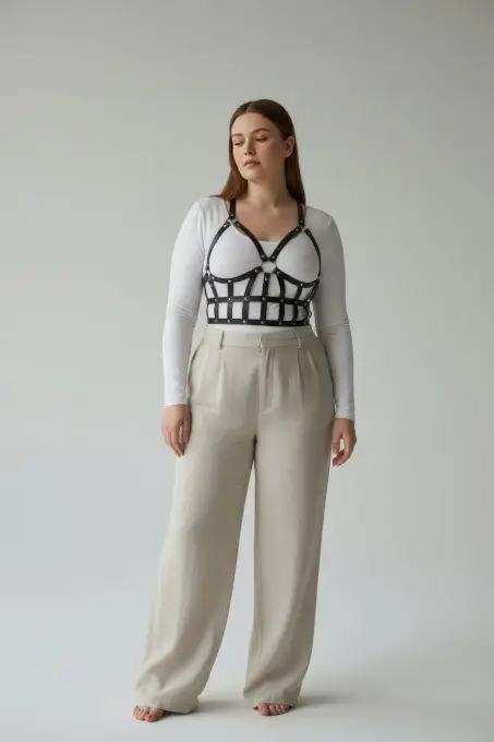 Büyük Beden Siyah Kadın Kemer Deri Vücut Harness Kombin Tamamlayıcı - APFT819 - 3