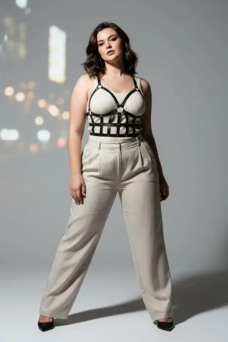 Büyük Beden Siyah Kadın Kemer Deri Vücut Harness Kombin Tamamlayıcı - APFT819 - 4