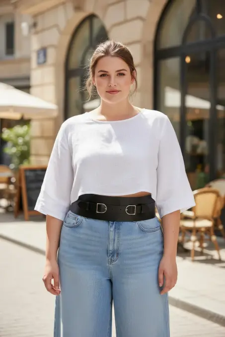 Büyük Beden Siyah Kadın Kemer Geniş Korse Model Çift Tokalı - APFT875 - 1