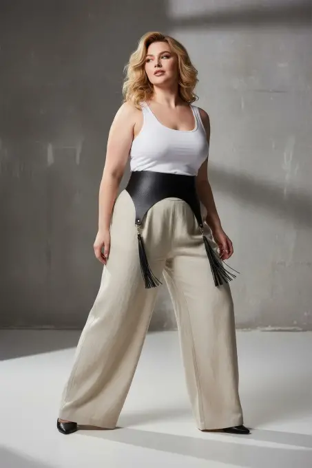 Büyük Beden Siyah Kadın Kemer Geniş Korse Model Püskül Detaylı - APFT788 - 4