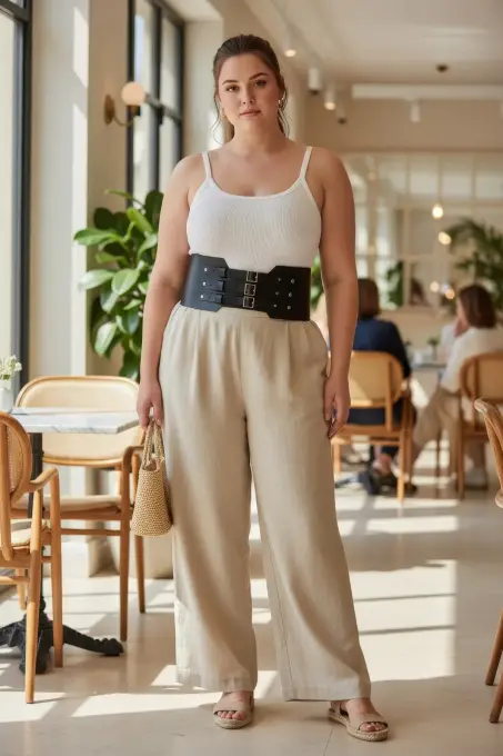 Büyük Beden Siyah Kadın Kemer Geniş Korse Tarzı Üç Tokalı - APFT618 - 1