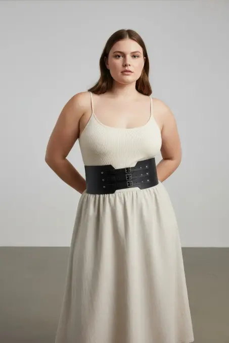 Büyük Beden Siyah Kadın Kemer Geniş Korse Tarzı Üç Tokalı - APFT618 - 3