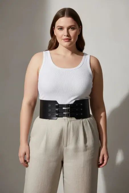 Büyük Beden Siyah Kadın Kemer Geniş Korse Tarzı Üç Tokalı - APFT618 - 5