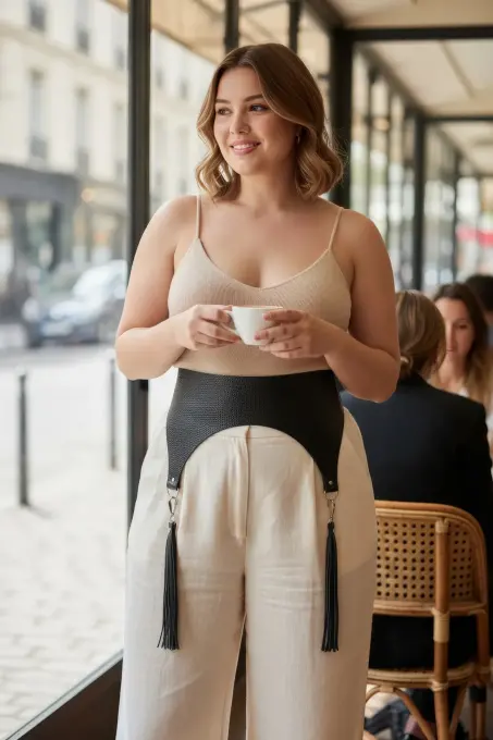 Büyük Beden Siyah Kadın Kemer Geniş Püskül Detaylı Bel Aksesuarı - APFT755 - 1