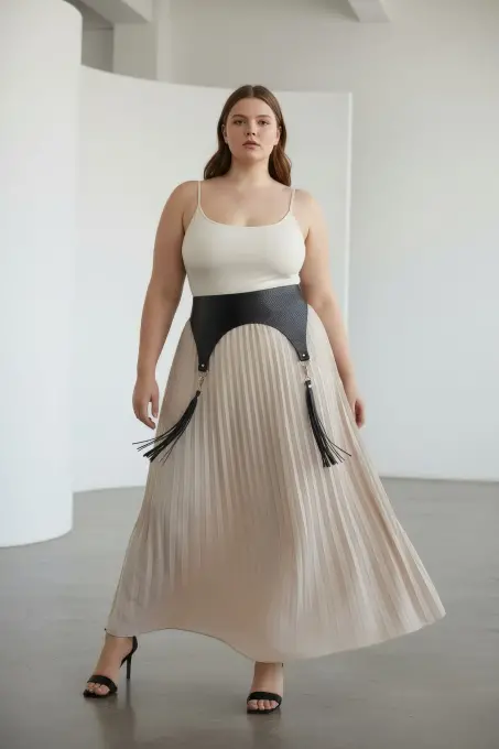 Büyük Beden Siyah Kadın Kemer Geniş Püskül Detaylı Bel Aksesuarı - APFT755 - 2