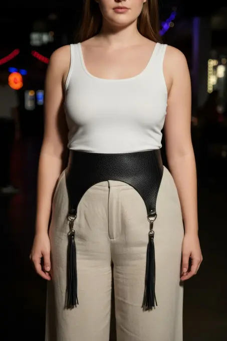 Büyük Beden Siyah Kadın Kemer Geniş Püskül Detaylı Bel Aksesuarı - APFT755 - 5