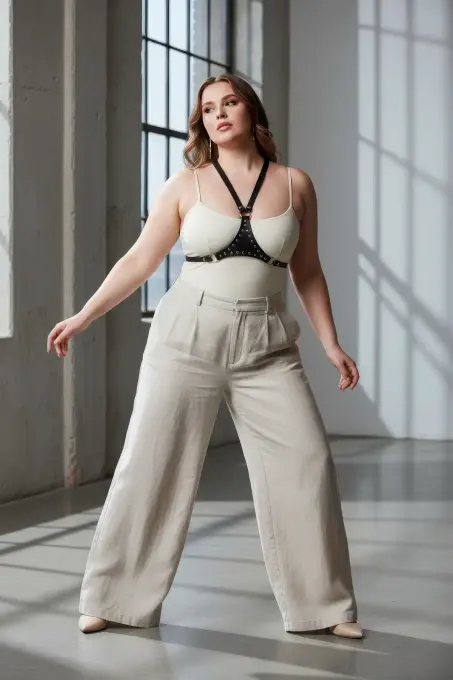 Büyük Beden Siyah Kadın Kemer Halka Detaylı Deri Vücut Aksesuarı - APFT1279 - 1