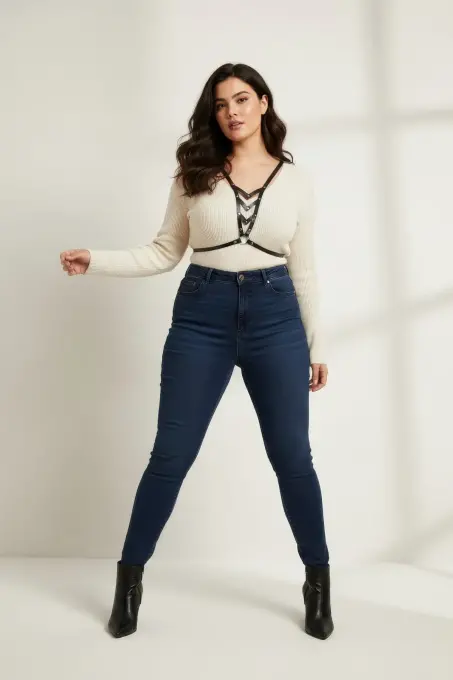 Büyük Beden Siyah Kadın Kemer, Halka Detaylı Deri Vücut Kemeri - APFT192 - 1