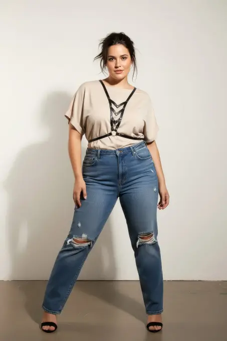 Büyük Beden Siyah Kadın Kemer, Halka Detaylı Deri Vücut Kemeri - APFT192 - 3