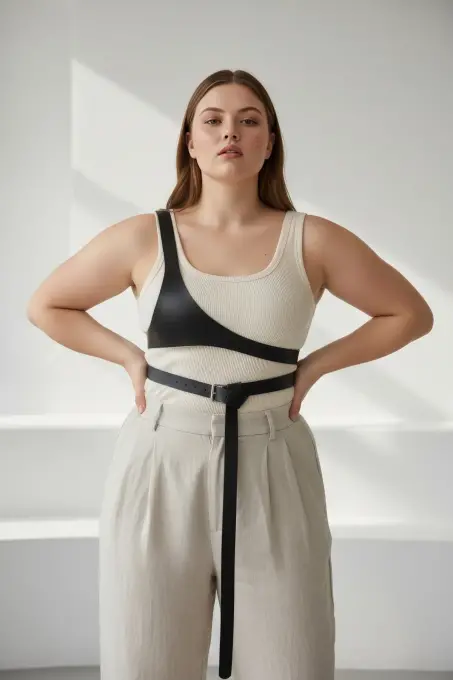 Büyük Beden Siyah Kadın Kemer Harness Detaylı Vücut Aksesuarı - APFT1120 - 3