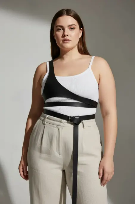 Büyük Beden Siyah Kadın Kemer Harness Detaylı Vücut Aksesuarı - APFT1120 - 5