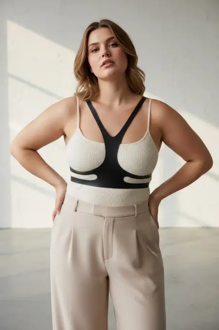 Büyük Beden Siyah Kadın Kemer Harness Stil Deri Vücut Aksesuarı - APFT1374 - 3