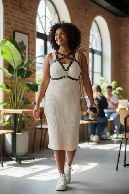 Büyük Beden Siyah Kadın Kemer Harness Stili Elbise Üstü Vücut Aksesuarı - APFT108 - 1