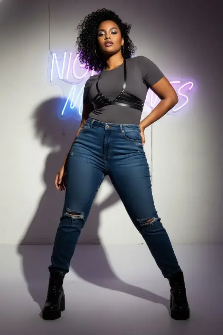 Büyük Beden Siyah Kadın Kemer Harness Stili Korse Görünümlü Deri Vücut Aksesuarı - APFT199 - Angels Passion (1)