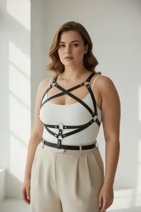Büyük Beden Siyah Kadın Kemer Harness Tarzı Deri Vücut Aksesuarı - APFT991 - 3