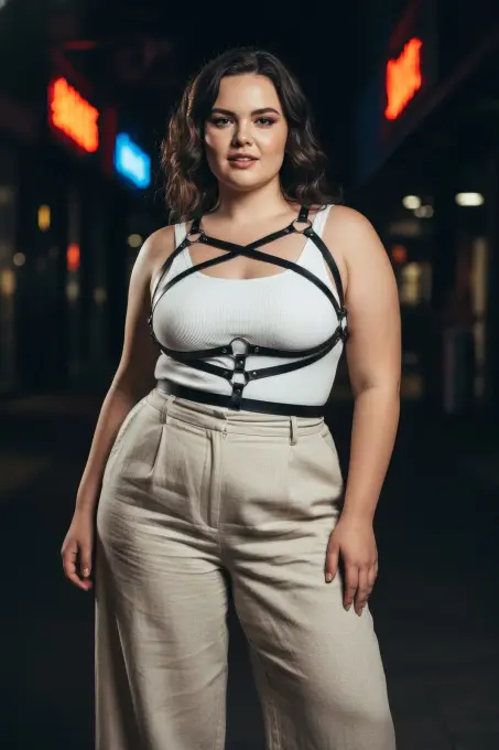 Büyük Beden Siyah Kadın Kemer Harness Tarzı Deri Vücut Aksesuarı - APFT991 - 4