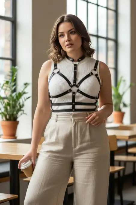 Büyük Beden Siyah Kadın Kemer İddialı Deri Kemeri - APFT154 - 2