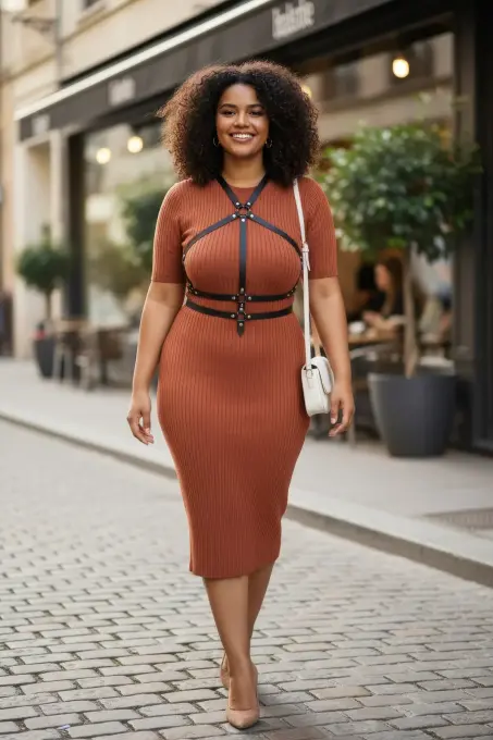 Büyük Beden Siyah Kadın Kemer İkonik Deri Vücut Aksesuarı - APFT30 - 1