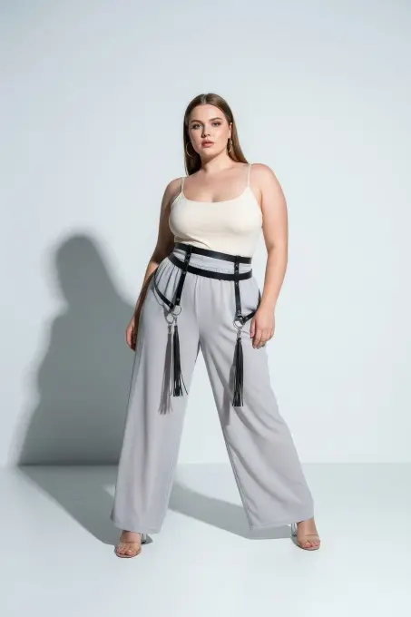 Büyük Beden Siyah Kadın Kemer Jartiyer Tarzı Püskül Detaylı Vücut Aksesuarı - APFT645 - 3