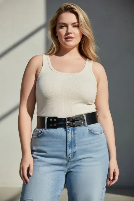 Büyük Beden Siyah Kadın Kemer Kalın Formda Çift Tokalı Zımba Detaylı - APFT1203 - 5