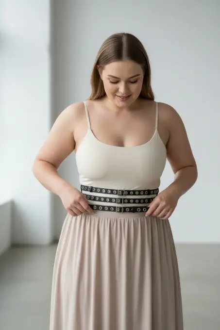 Büyük Beden Siyah Kadın Kemer Kalın Korse Stil Zımba Detaylı - APFT641 - 3