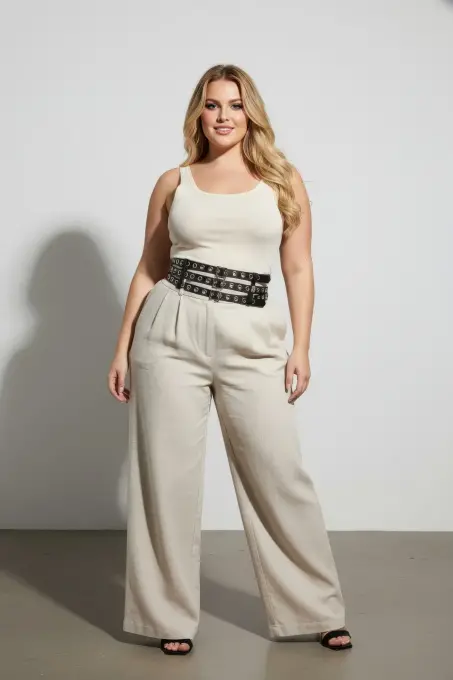 Büyük Beden Siyah Kadın Kemer Kalın Korse Stil Zımba Detaylı - APFT641 - 4