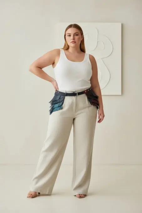 Büyük Beden Siyah Kadın Kemer Kalın Korse Tipi Deri Estetik Tasarım - APFT1254 - 2