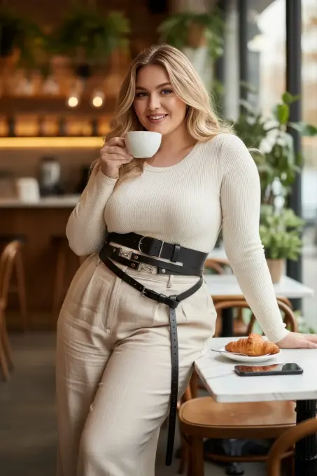 Büyük Beden Siyah Kadın Kemer Korse Görünümlü Çok Katmanlı Tokalı - APFT1129 - 1