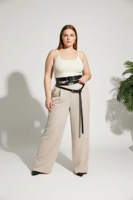 Büyük Beden Siyah Kadın Kemer Korse Görünümlü Çok Katmanlı Tokalı - APFT1129 - 4