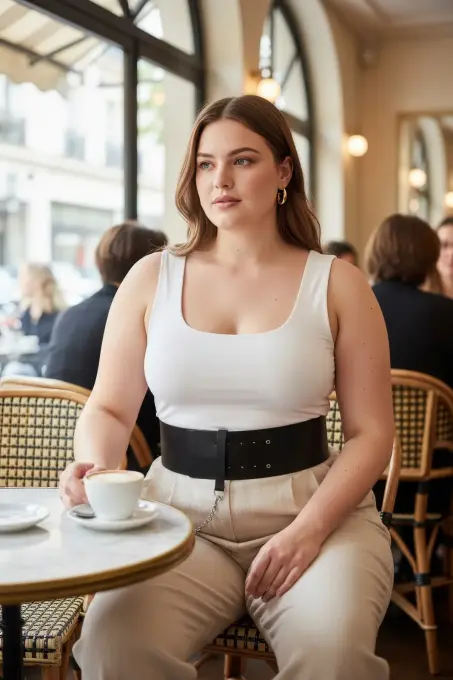 Büyük Beden Siyah Kadın Kemer Korse Model Zincir Detaylı - APFT1117 - 1