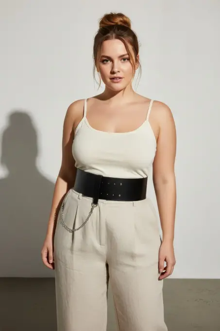 Büyük Beden Siyah Kadın Kemer Korse Model Zincir Detaylı - APFT1117 - 4