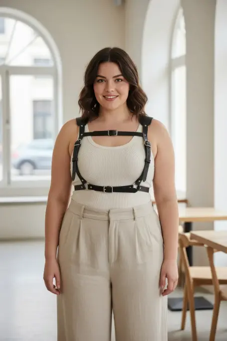 Büyük Beden Siyah Kadın Kemer Korse Stil Deri Vücut Aksesuarı - APFT1269 - 1