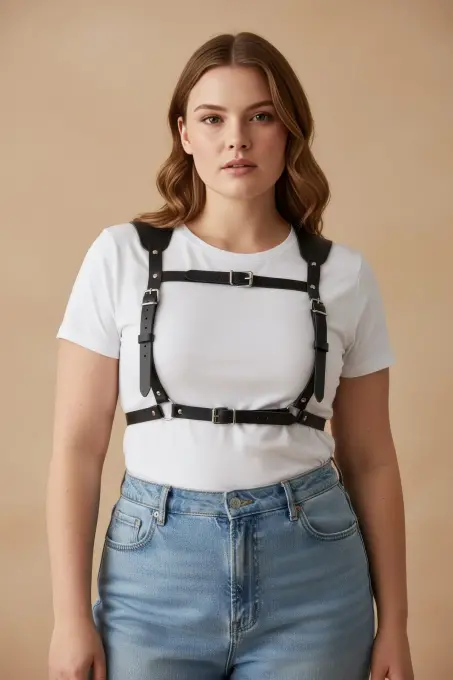 Büyük Beden Siyah Kadın Kemer Korse Stil Deri Vücut Aksesuarı - APFT1269 - 3