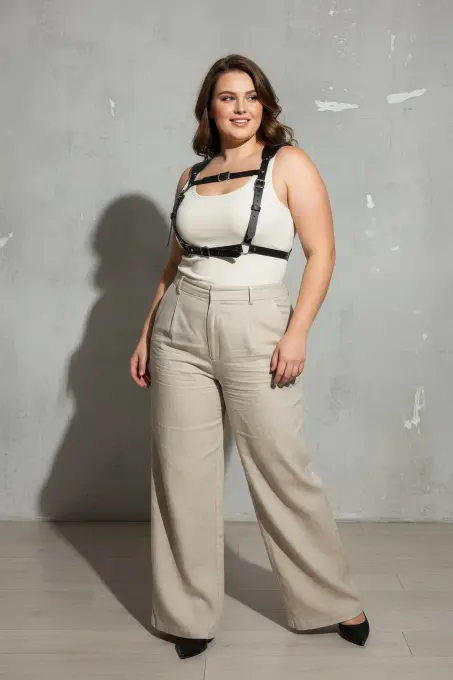 Büyük Beden Siyah Kadın Kemer Korse Stil Deri Vücut Aksesuarı - APFT1269 - 4