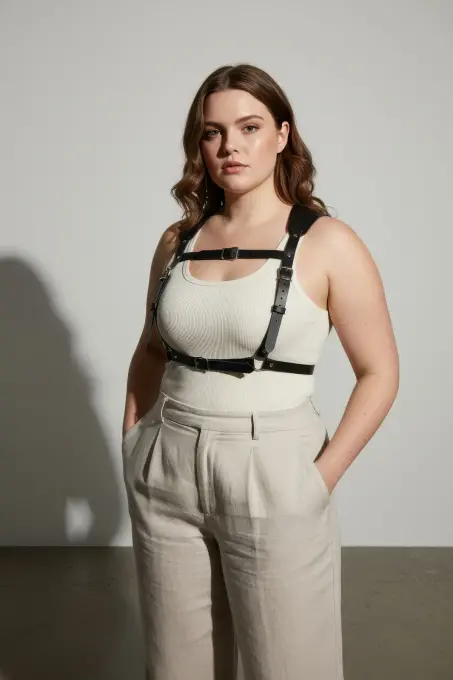 Büyük Beden Siyah Kadın Kemer Korse Stil Deri Vücut Aksesuarı - APFT1269 - 5