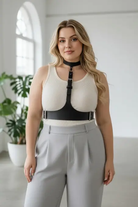 Büyük Beden Siyah Kadın Kemer Korse Tarzı Deri Harness Aksesuar - APFT1297 - Angels Passion (1)