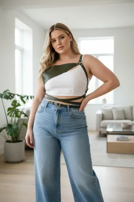 Büyük Beden Siyah Kadın Kemer Korse Tarzı Deri Harness - APFT903 - 1