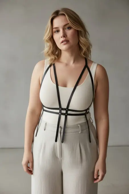 Büyük Beden Siyah Kadın Kemer Korse Tarzı Deri Vücut Aksesuarı - APFT1137 - 3