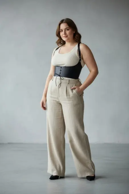 Büyük Beden Siyah Kadın Kemer Omuz Askılı Bağcıklı Korse Detaylı - APFT855 - Angels Passion (1)