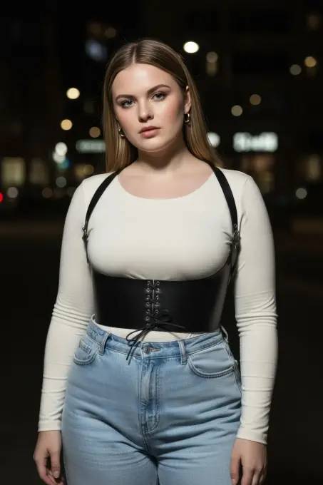 Büyük Beden Siyah Kadın Kemer Omuz Askılı Bağcıklı Korse Detaylı - APFT855 - 5