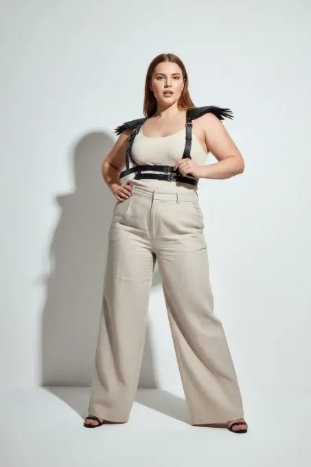 Büyük Beden Siyah Kadın Kemer Omuz Detaylı Deri Vücut Aksesuarı - APFT717 - 3